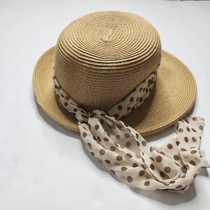 Sun N Sand Womens Tan Round Shape Polka Dotted Bow Beach Summer Sun Hat One Size